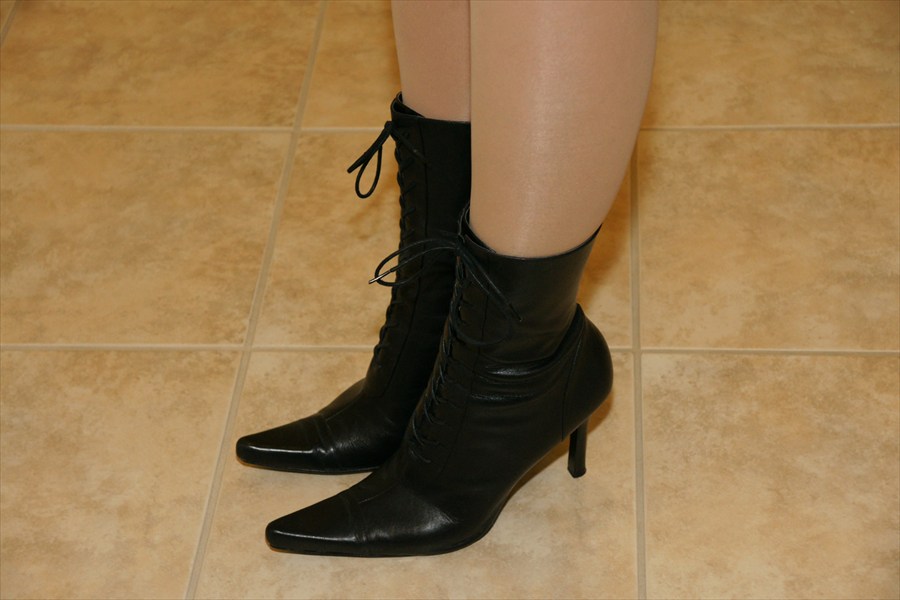 black lace up granny boots